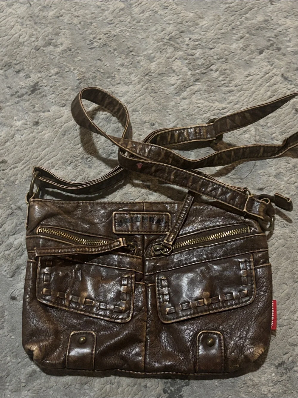 Y2K UNIONBAY Dark Brown Leather Messenger Crossbody Bag